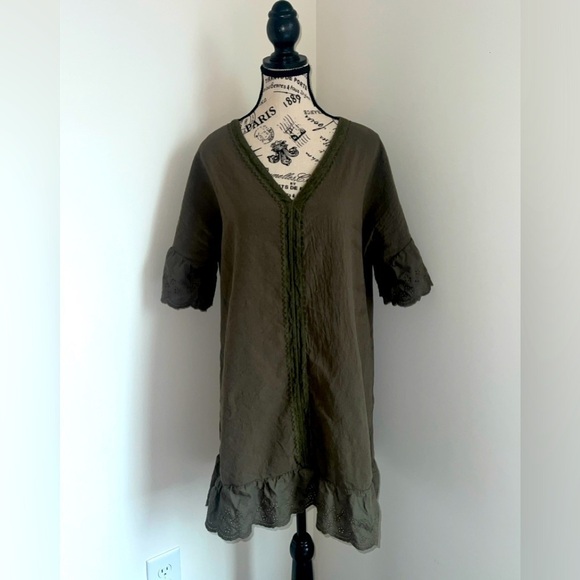 Dresses & Skirts - Women's Army Green Short-Sleeved Dress, XL